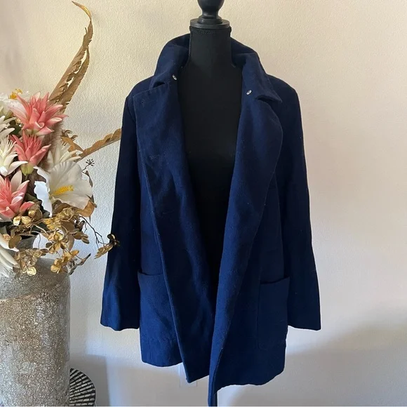 Old Navy Deep Blue Double Breasted Wool Coat - Picture 2 of 12